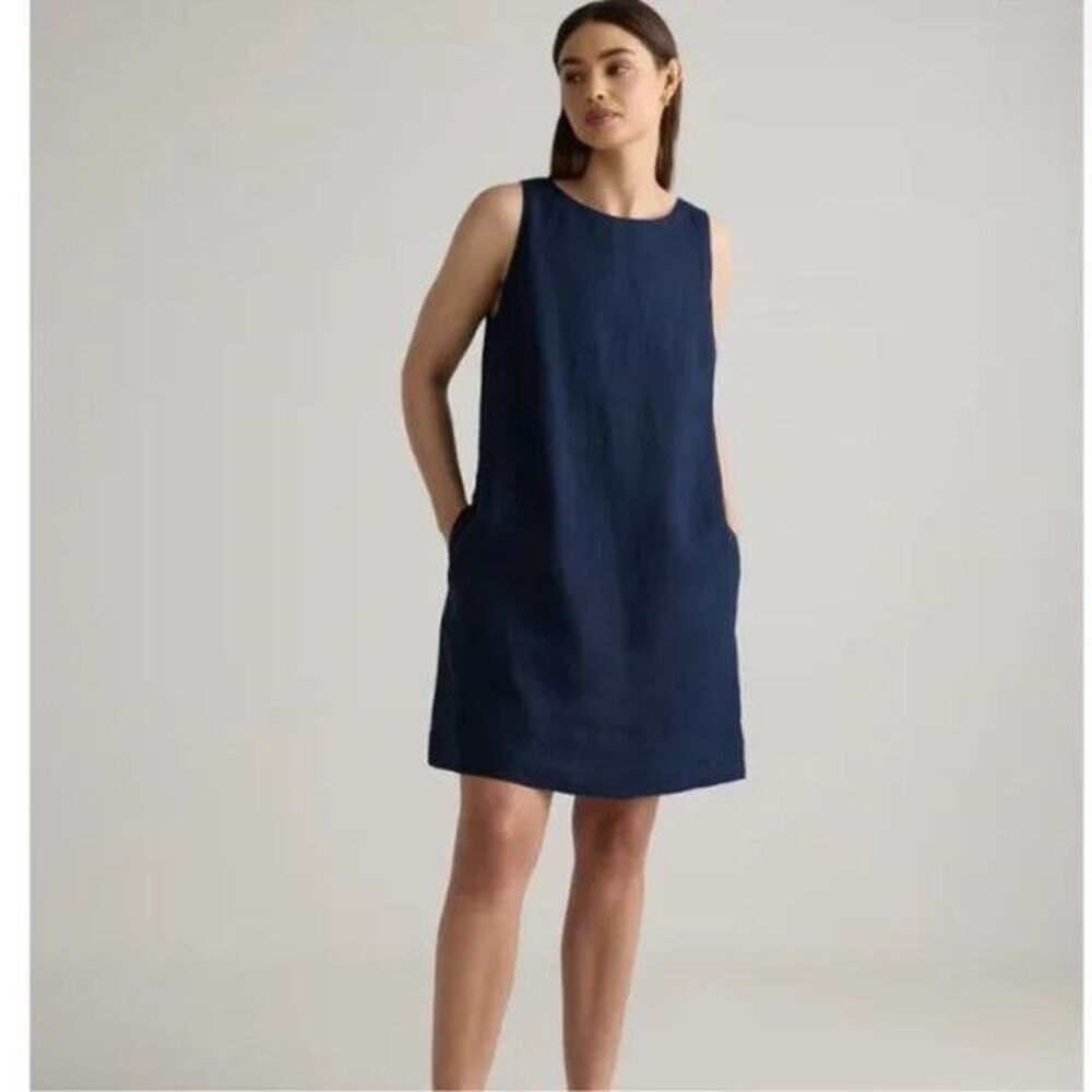 Quince 100% European Linen Tank Mini Dress Womens XL Navy Blue Pockets Boho